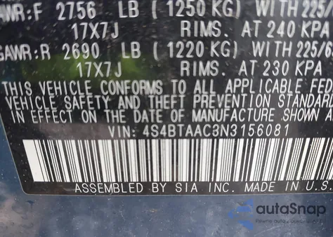 2022 Subaru Outback z USA, uszkodzony, nr VIN 4S4BTAAC3N3156081